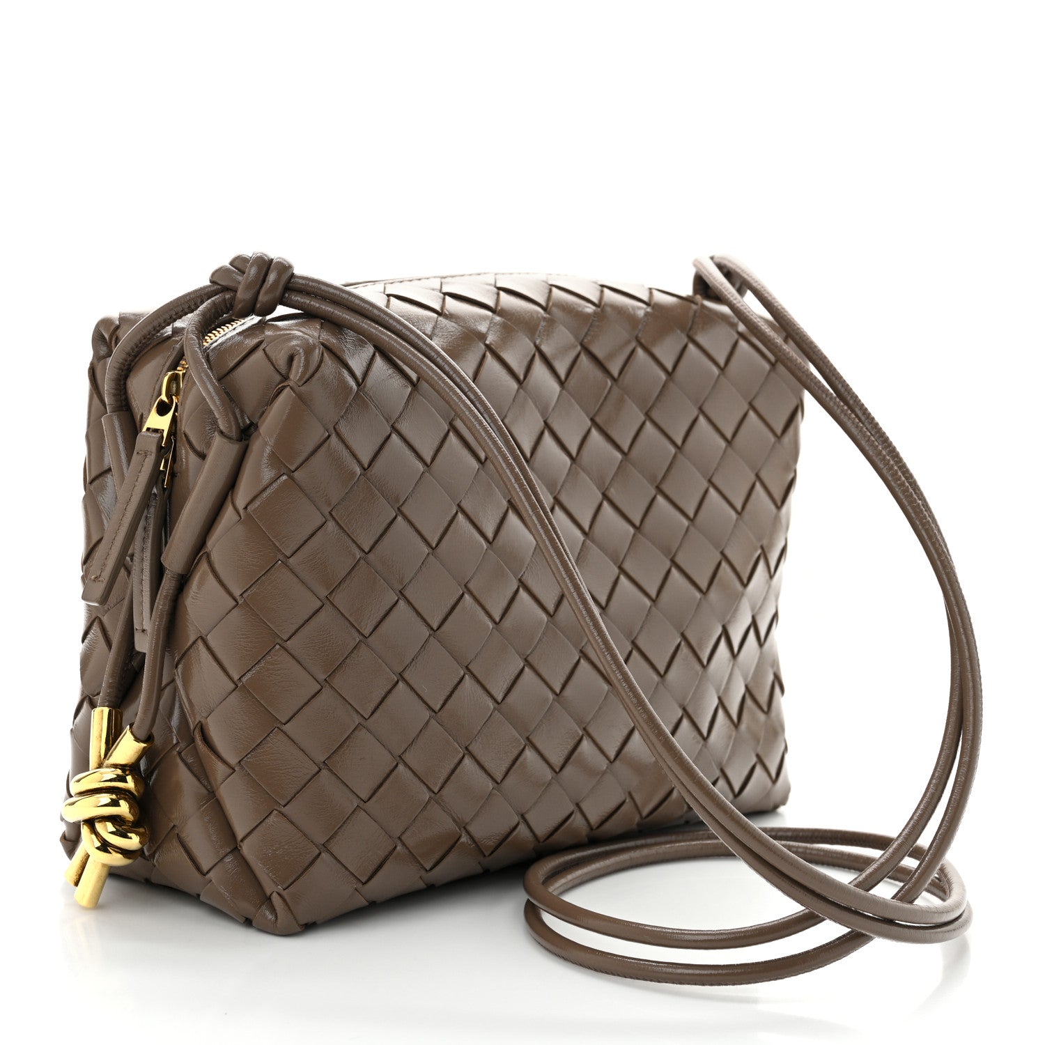 Bottega Veneta Polished Nappa Intrecciato Knot Small Loop Camera Bag Pinecone 3 of 9