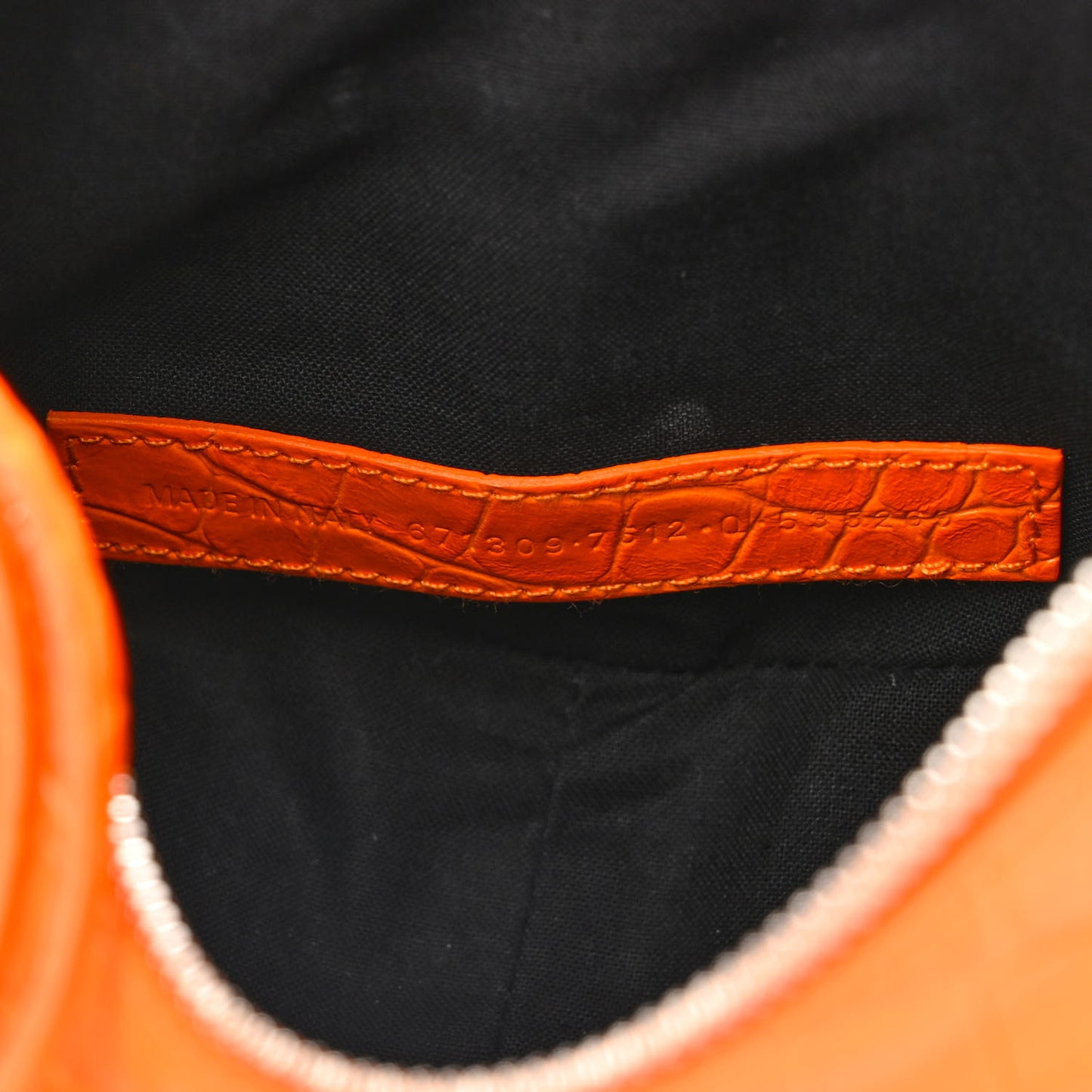 Extra Supple Calfskin Crocodile Embossed Le Cagole Shoulder Bag XS Pop Orange