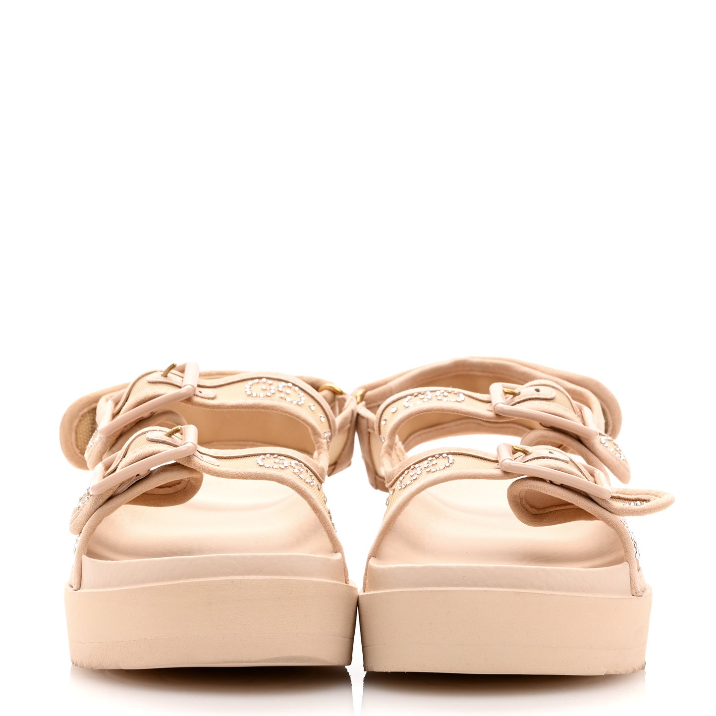 Rubber Suede Mesh Crystal GG Monogram Womens Isla Dad Sandals 37 Light Powder Skin Rose