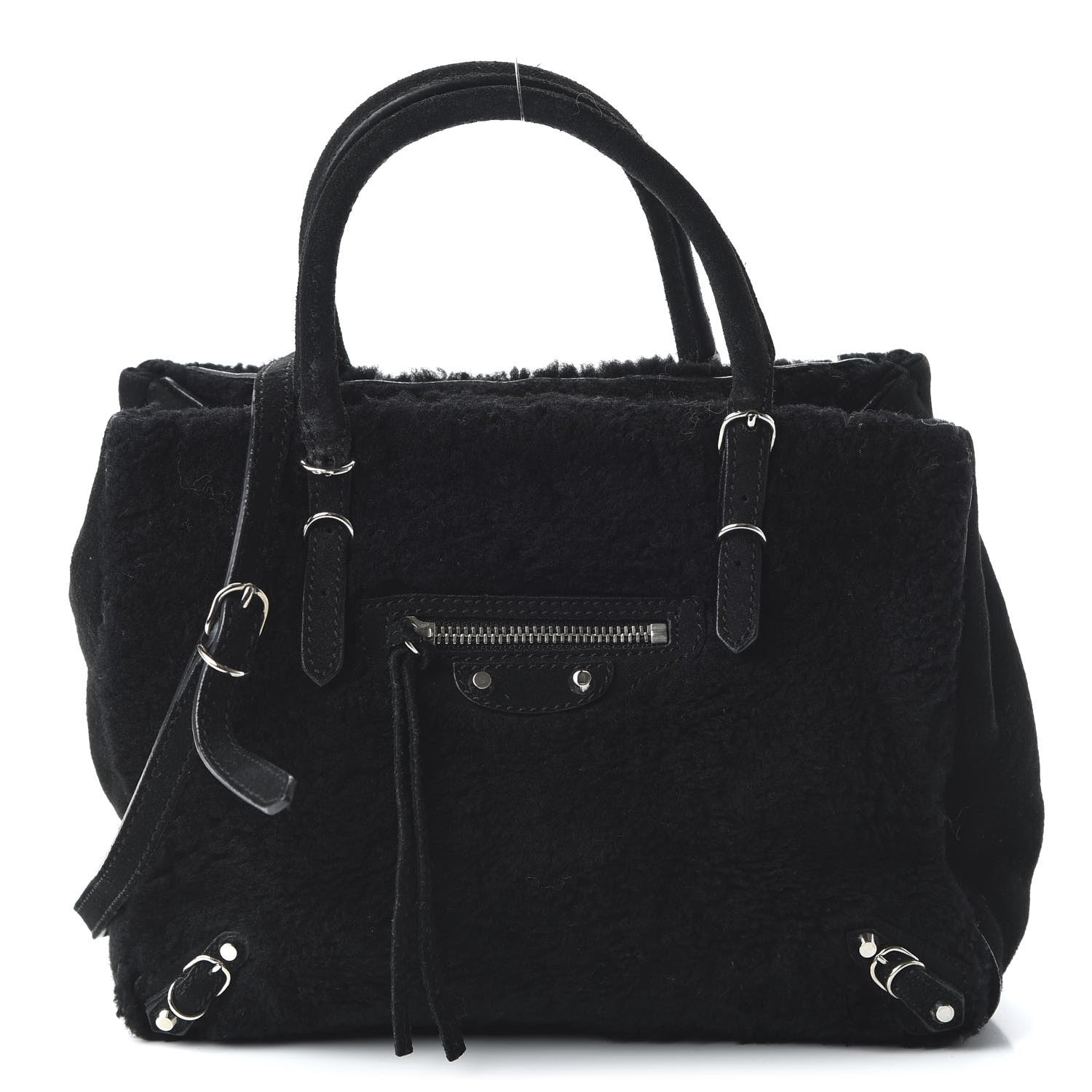 Balenciaga Shearling Suede Classic Silver Hardware Papier Mini A4 Tote Black 1 of 11