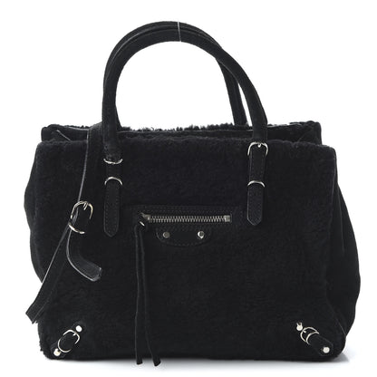 Balenciaga Shearling Suede Classic Silver Hardware Papier Mini A4 Tote Black 1 of 11