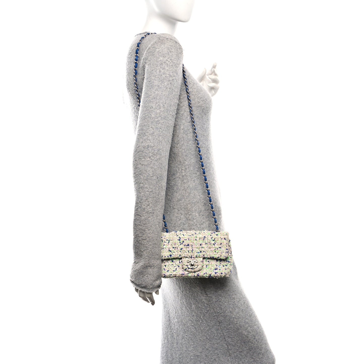 Tweed Quilted Mini Rectangular Flap White Blue Green