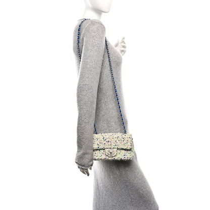 Chanel Tweed Quilted Mini Rectangular Flap White Blue Green 2 of 10