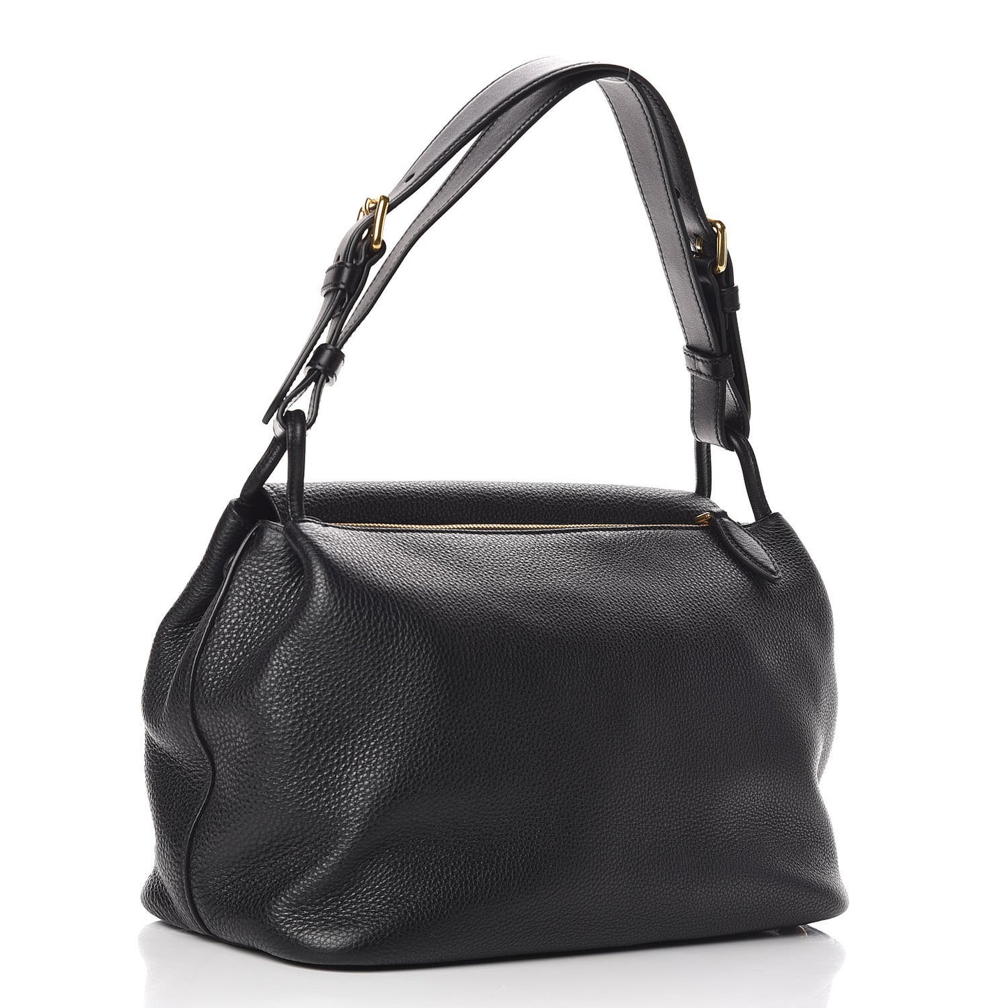 Vitello Daino Flap Shoulder Bag Black