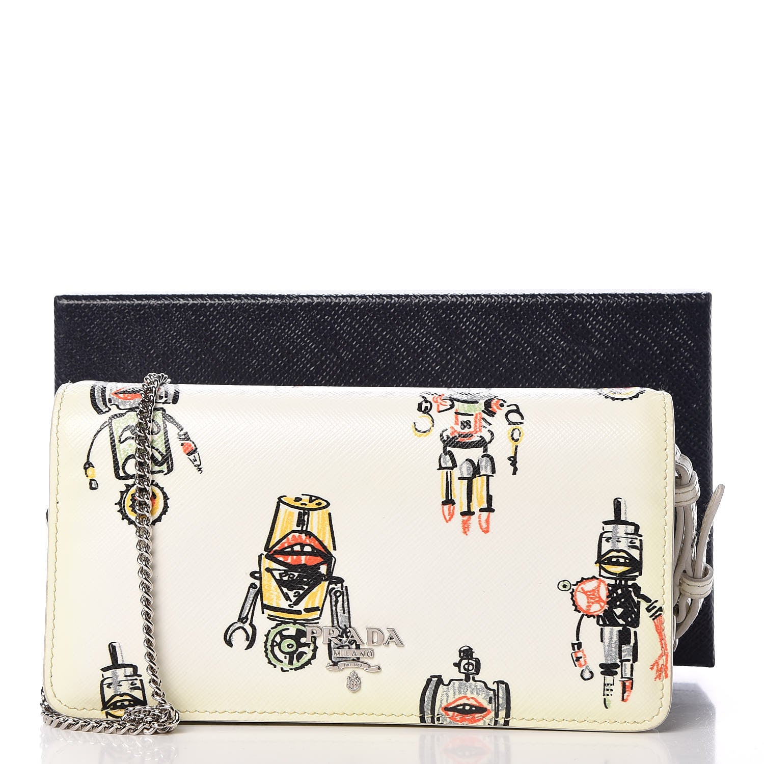 Prada Saffiano Robot Chain Wallet White 9 of 9