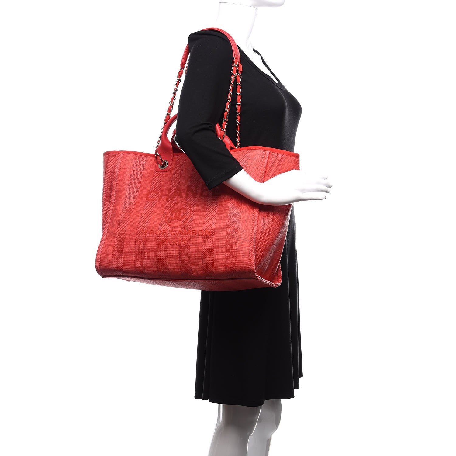 Chanel Mixed Fibers Striped Medium Deauville Tote Red 2 of 12