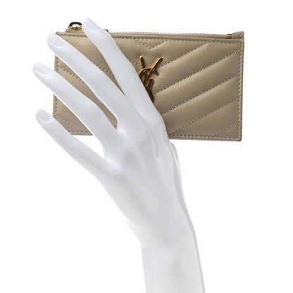 Saint Laurent Monogram Grain de Poudre 5 Fragments Zip Pouch Card Holder Dark Latte 2 of 9