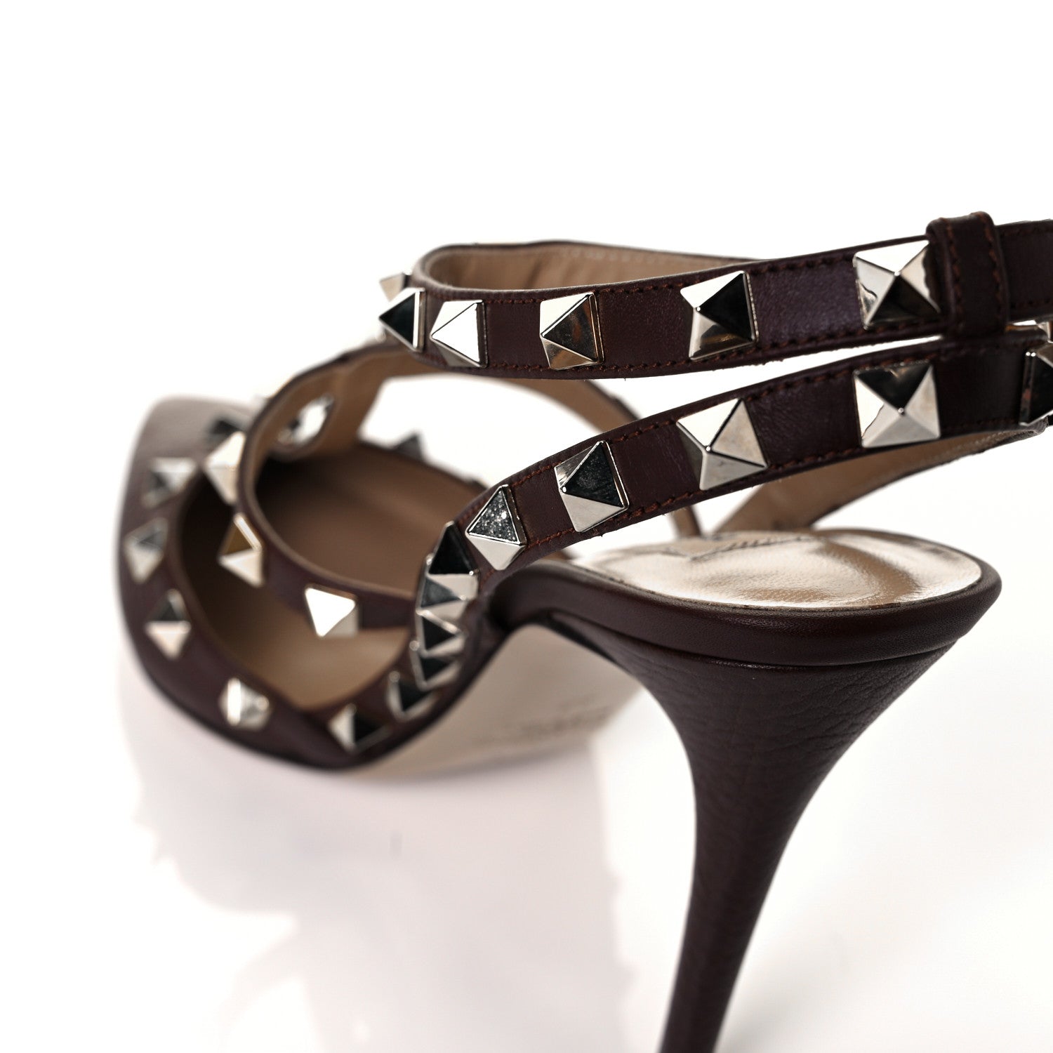 Valentino Garavani Pebbled Calfskin Rockstud Ankle Strap Pumps 37 Chocolate 9 of 10