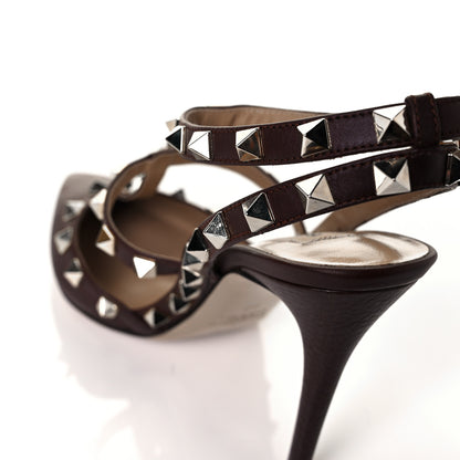 Valentino Garavani Pebbled Calfskin Rockstud Ankle Strap Pumps 37 Chocolate 9 of 10