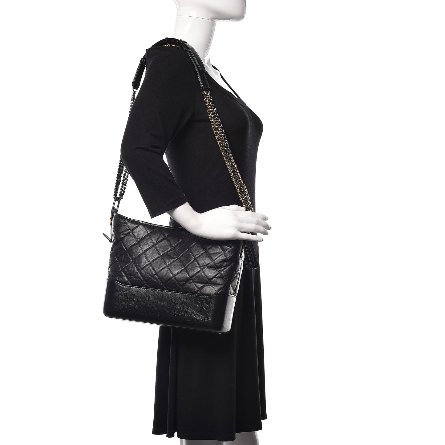 Aged Calfskin Quilted Medium Gabrielle Hobo Black