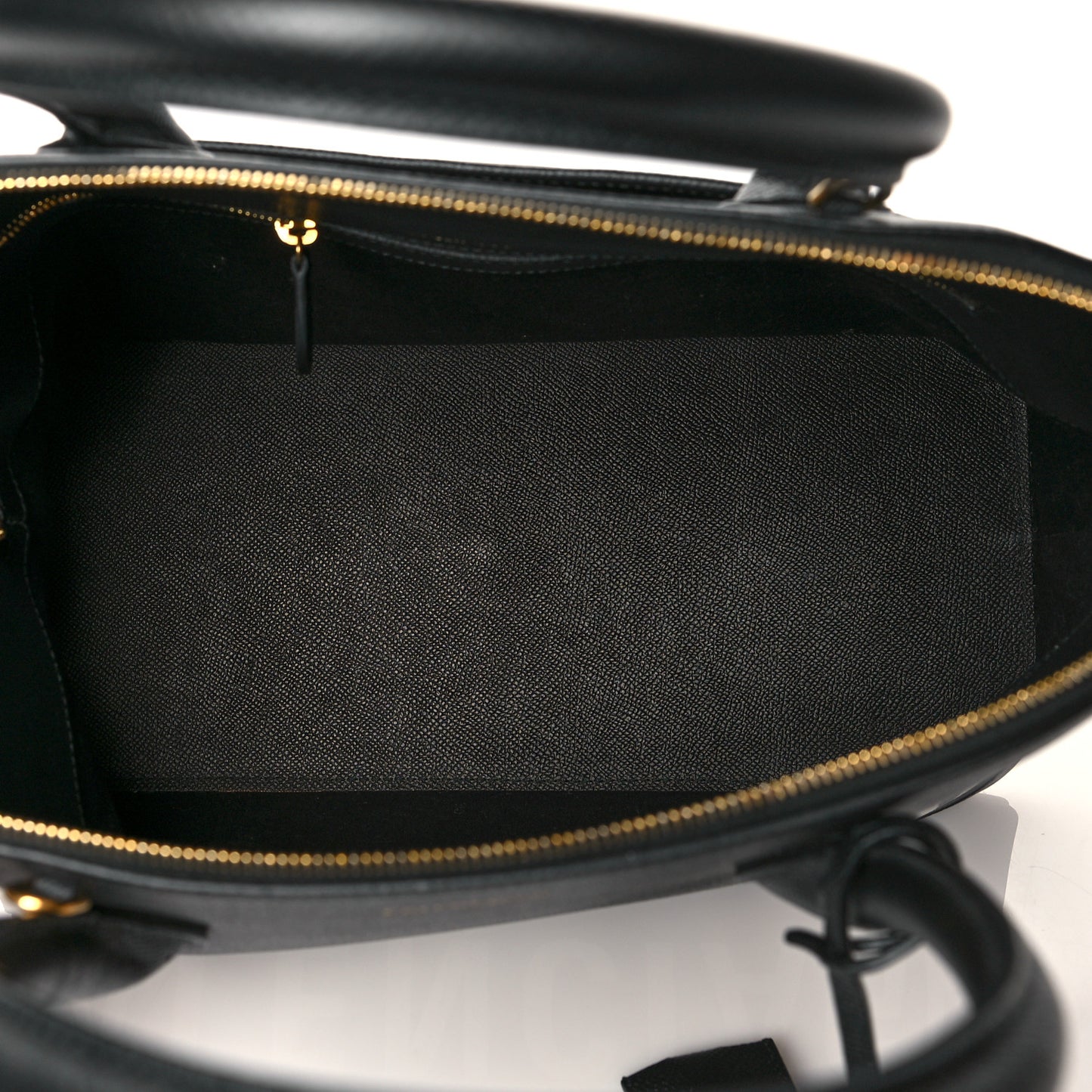 Signature Grained Calfskin Logo M Ville Top Handle Bag Black