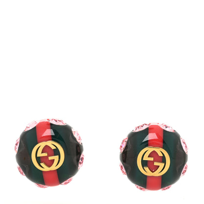 Gucci Resin Strass Vintage Web Stud Earrings Green Red 1 of 4