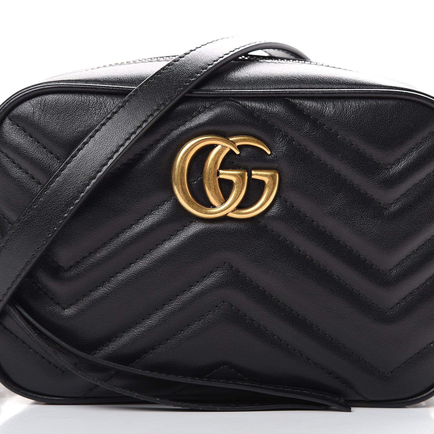 Gucci Calfskin Matelasse Mini GG Marmont Chain Shoulder Bag Black 7 of 9