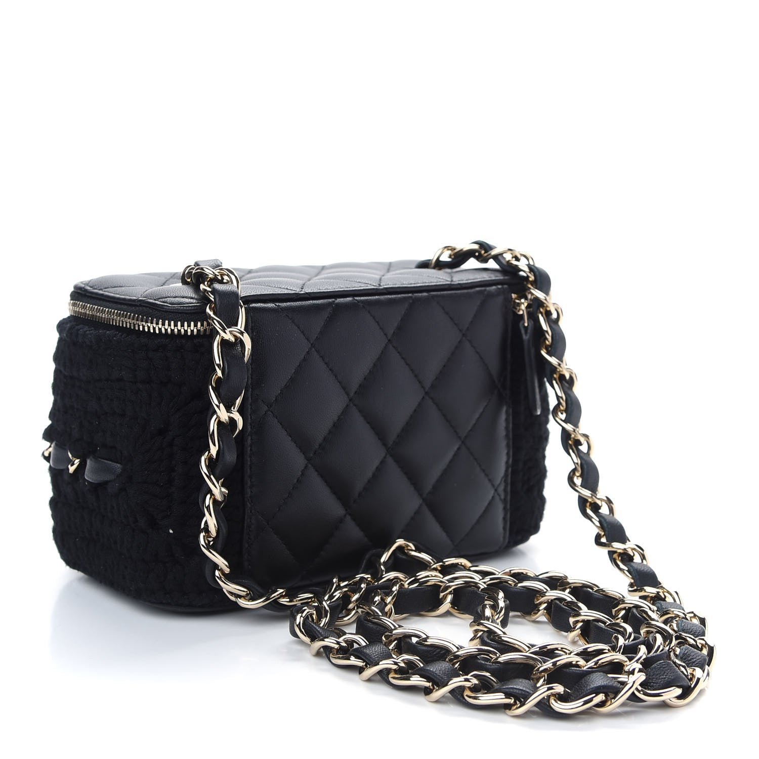 Chanel Lambskin Crochet Quilted Small Vanity Case With Chain Black 3 of 9