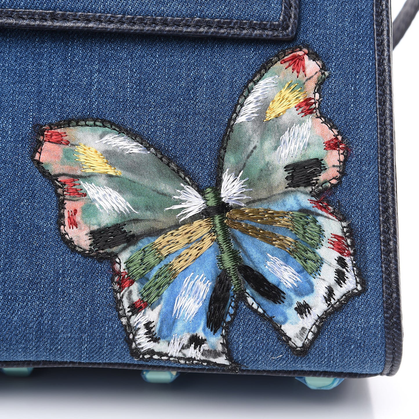 Denim Butterfly Embroidered Small My Rockstud Frame Bag Light Denim Multicolor