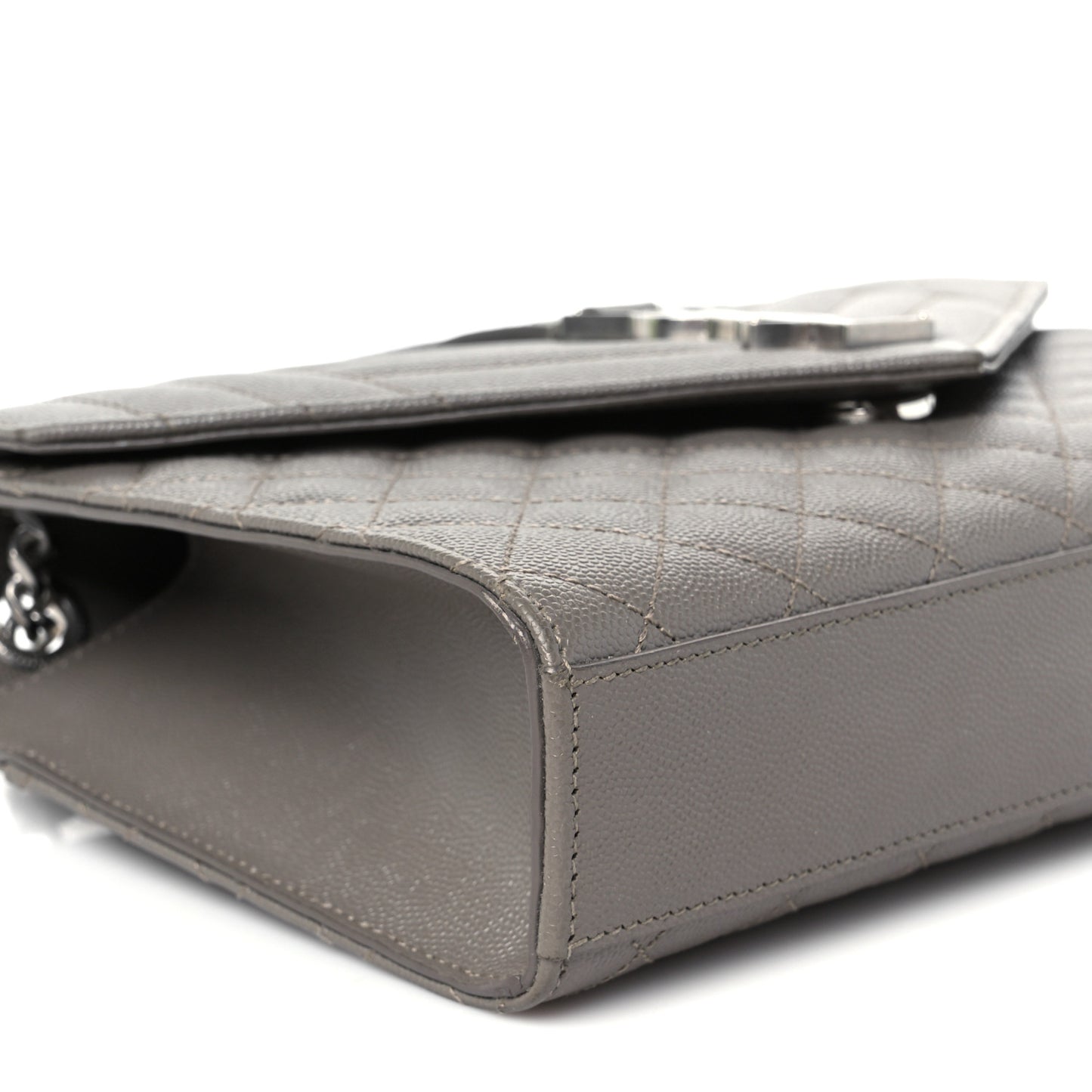 Grain De Poudre Textured Mixed Matelasse Medium Triquilt Monogram Satchel Fog