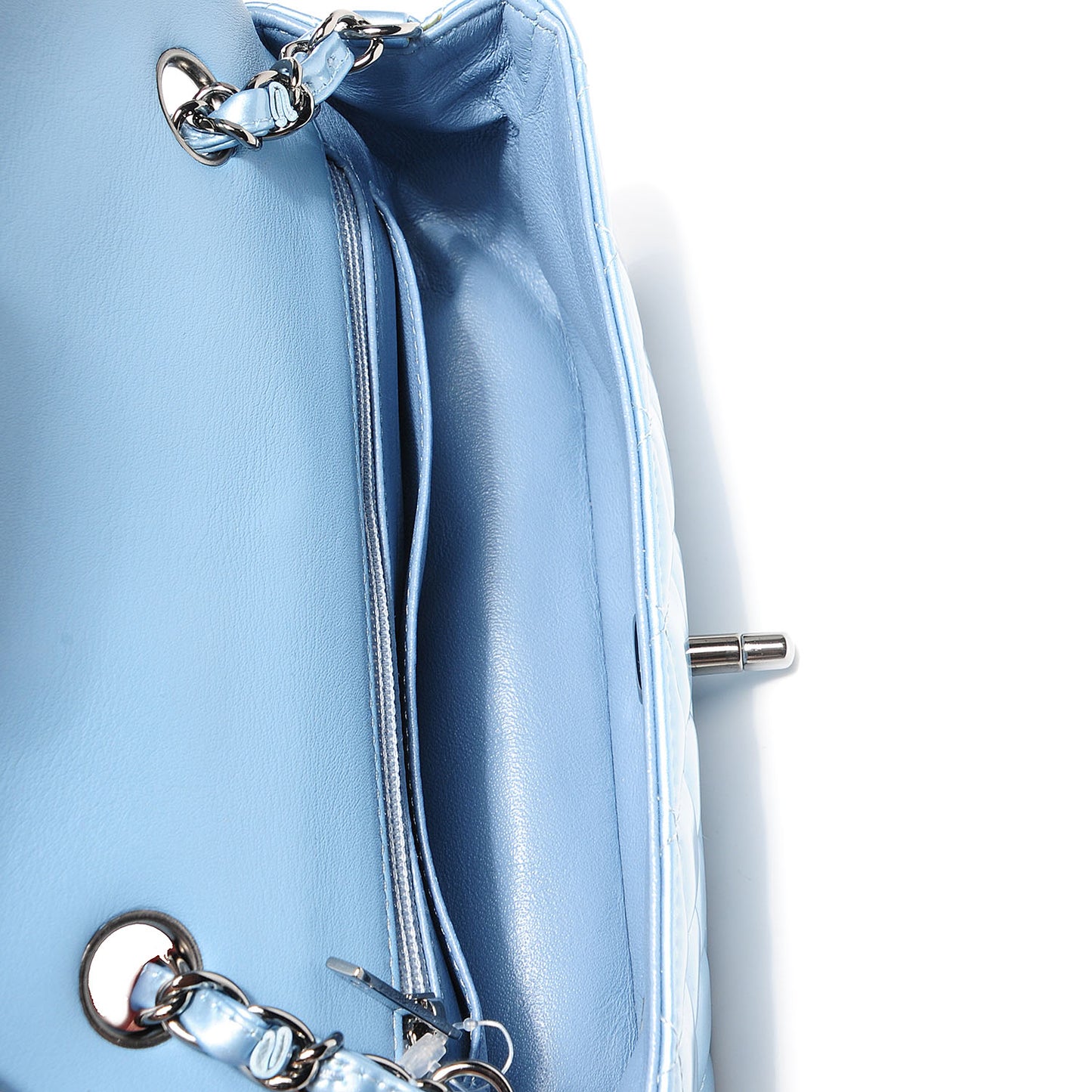 Patent Calfskin Quilted Mini Rectangular Flap Light Blue