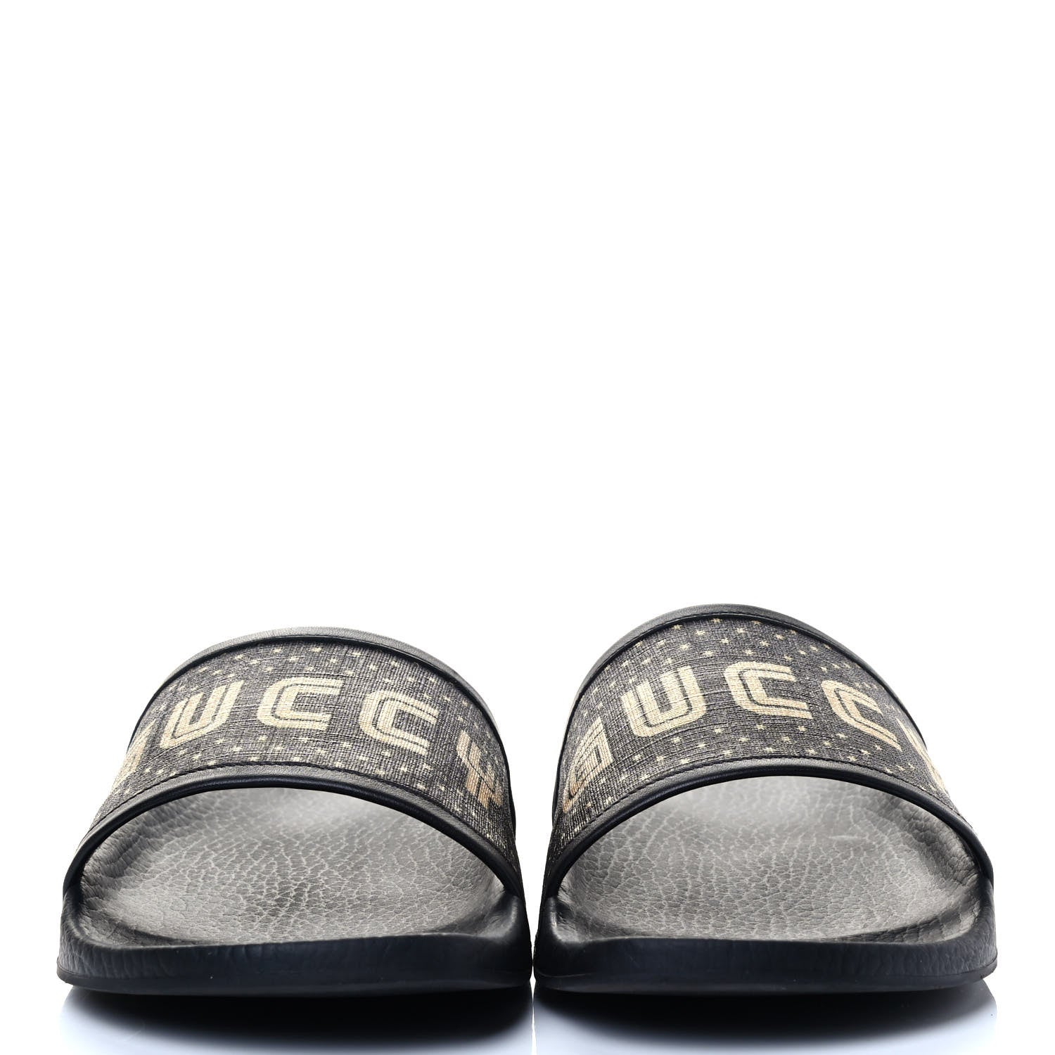 Gucci X SEGA Supreme Canvas GUCCY Stars Womens Slide Sandals 41 Black Gold 2 of 6