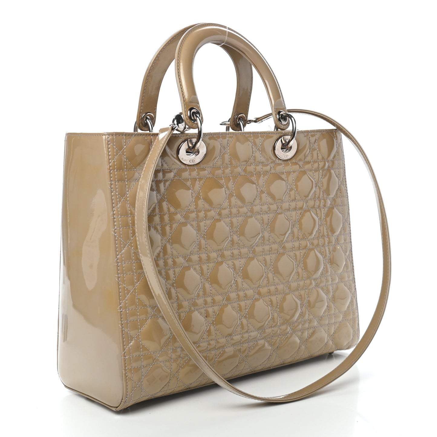 Patent Cannage Large Lady Dior Beige