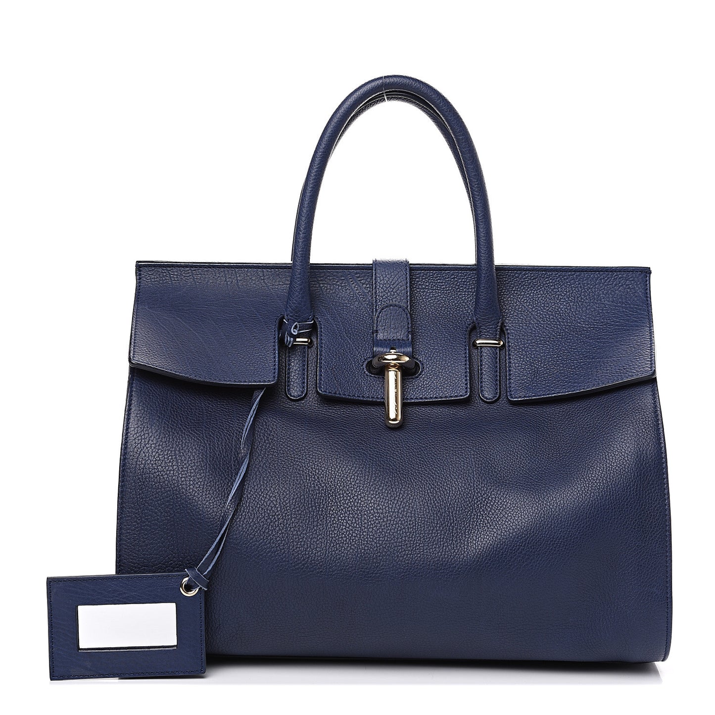 Grained Calfskin M Tube Round Tote Bleu Nautique