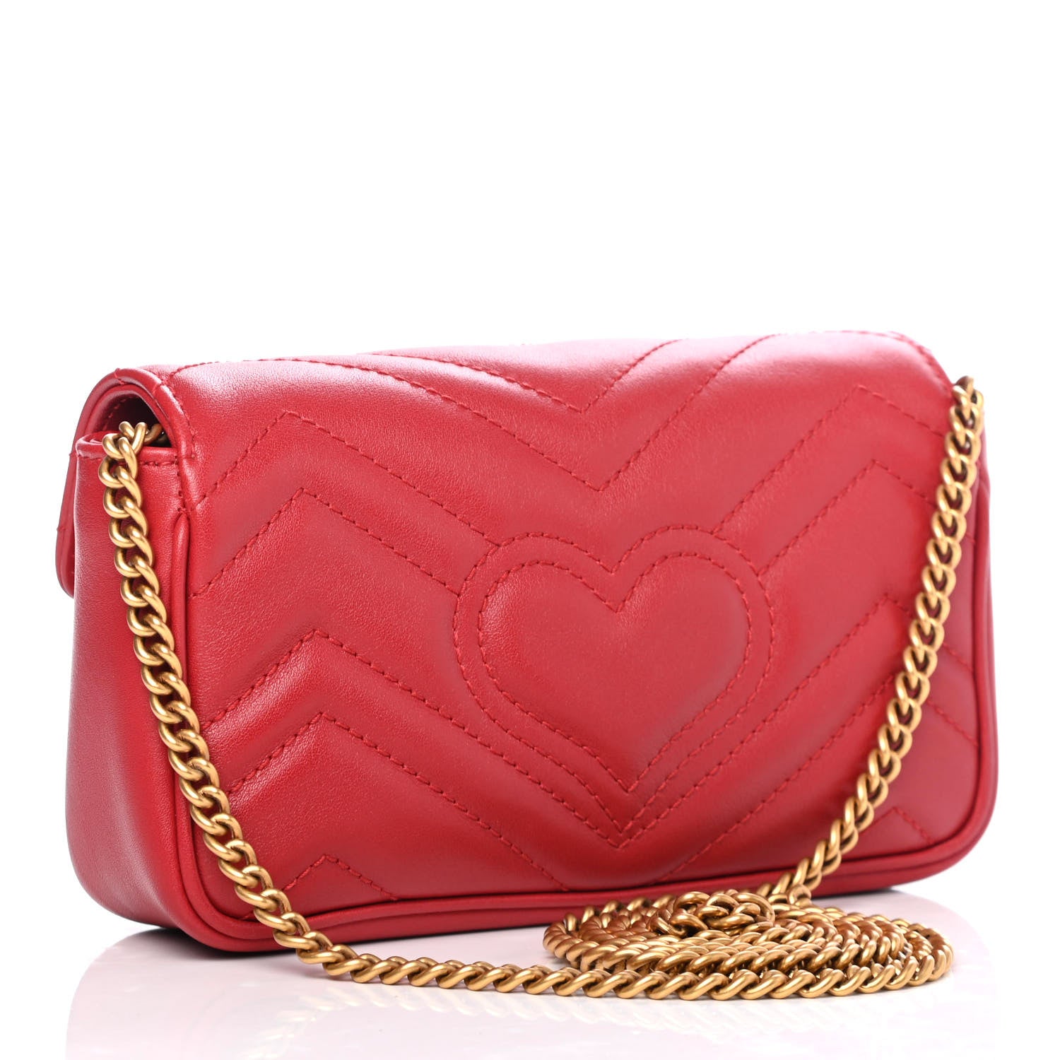 Gucci Calfskin Matelasse Super Mini GG Marmont Shoulder Bag Hibiscus Red 2 of 4