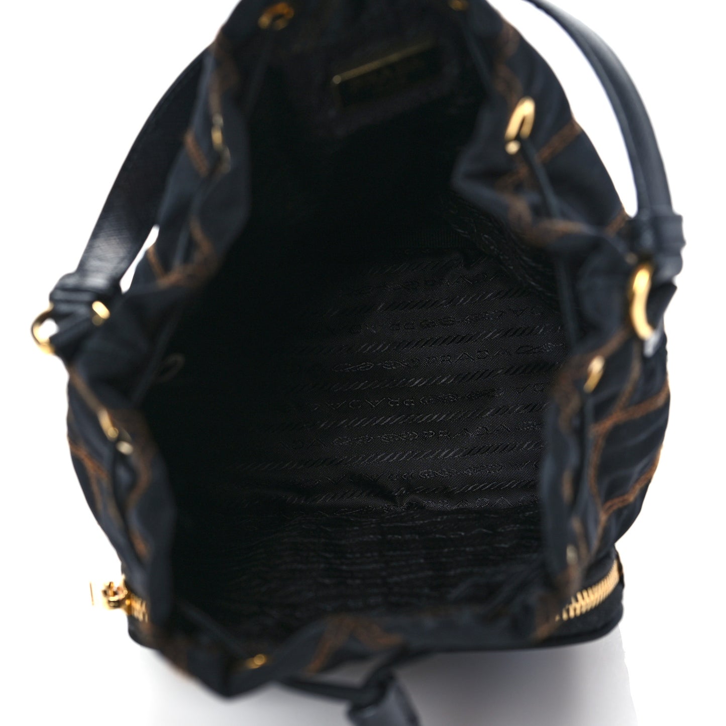 Saffiano Tessuto Nylon Impunturato Quilted Mini Bucket Crossbody Bag Black
