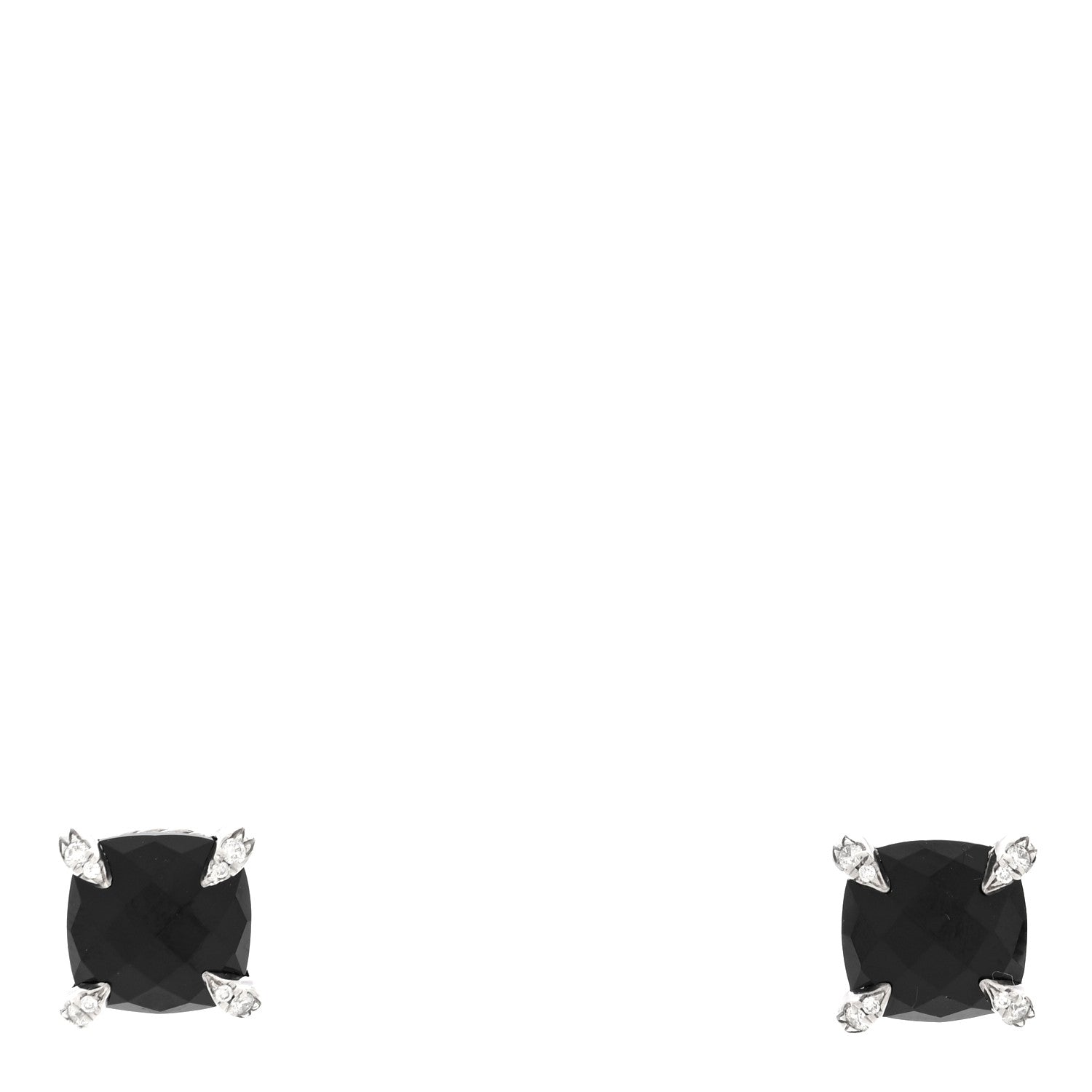 David Yurman Sterling Silver Diamond Black Onyx 9mm Chatelaine Earrings 1 of 4