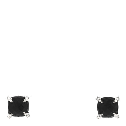 David Yurman Sterling Silver Diamond Black Onyx 9mm Chatelaine Earrings 1 of 4