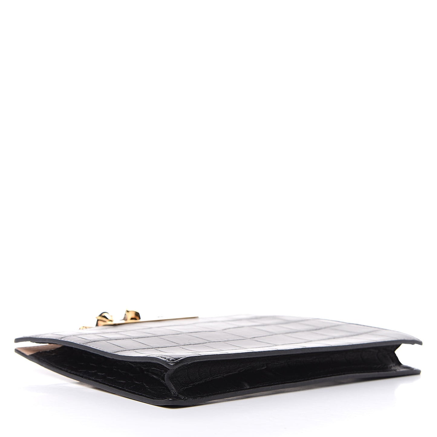 Calfskin Crocodile Embossed Knuckle Flat Clutch Black Gold