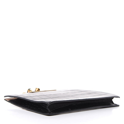 Alexander McQueen Calfskin Crocodile Embossed Knuckle Flat Clutch Black Gold 4 of 9