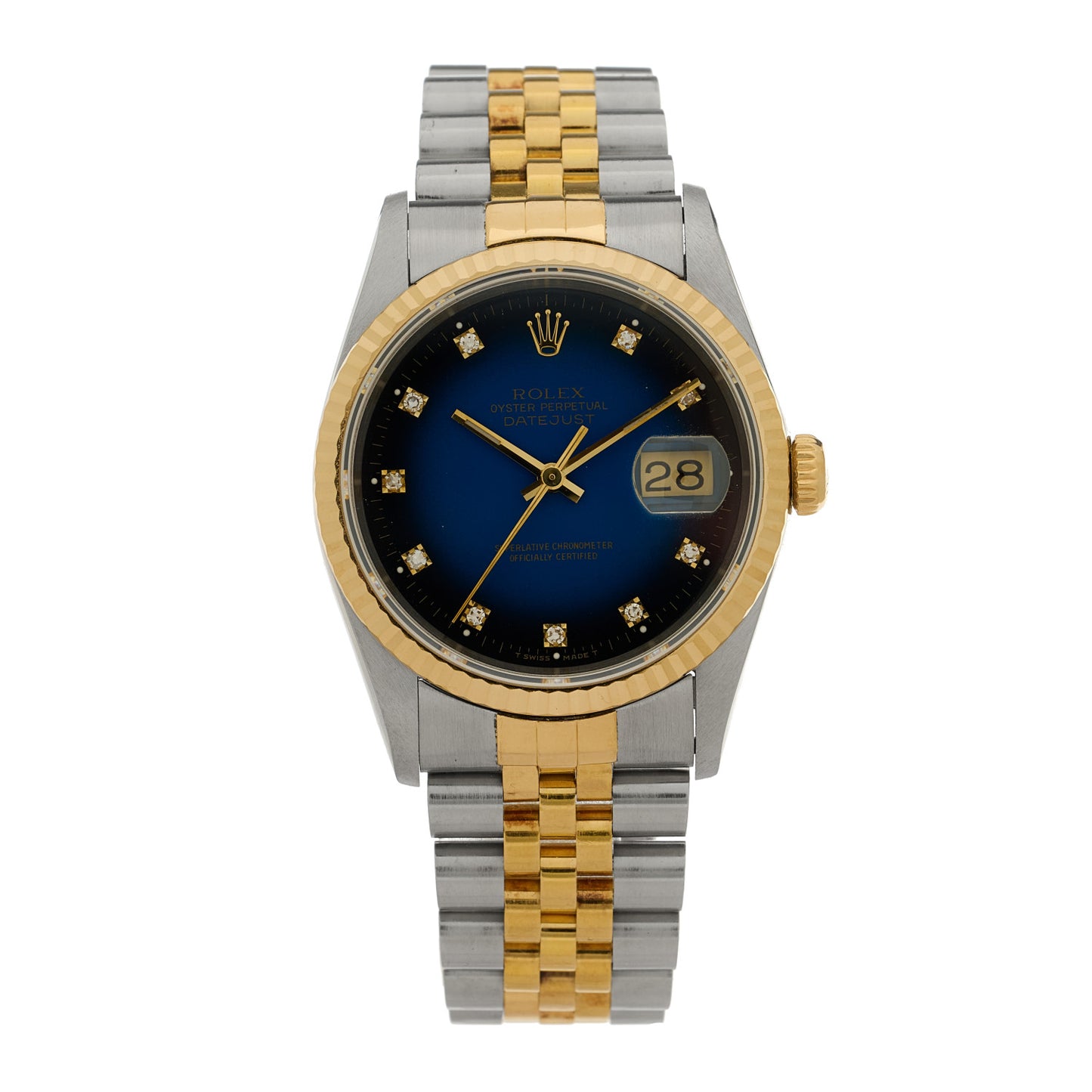 Stainless Steel 18K Yellow Gold Diamond 36mm Oyster Perpetual Datejust Watch Blue 16233