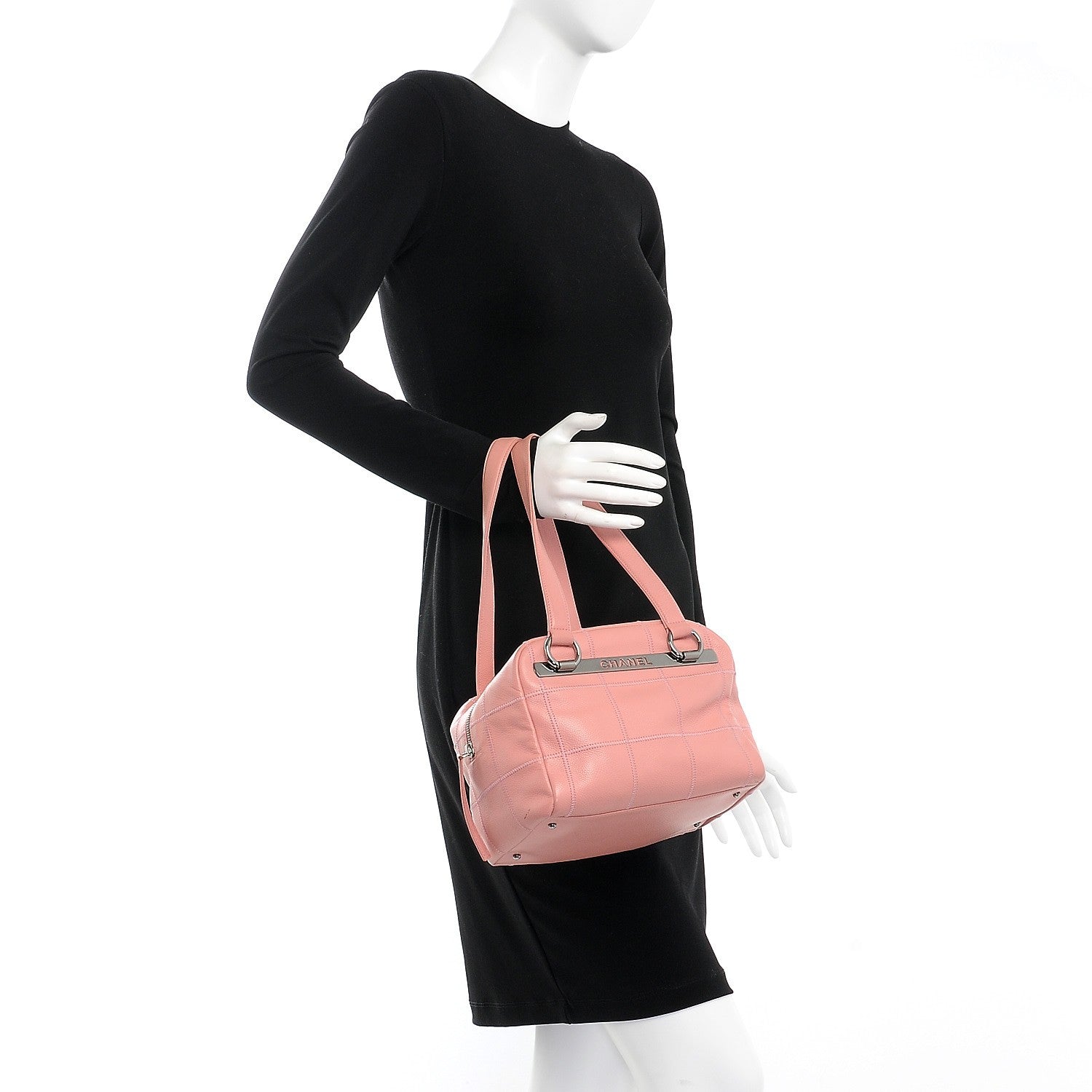 Chanel Caviar Square Stitched Bowler Pink 2 of 9