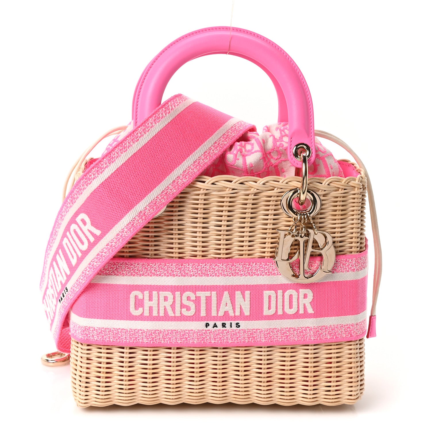 Christian Dior Wicker Oblique Medium Lady Dior Bag Fluorescent Pink 1 of 10