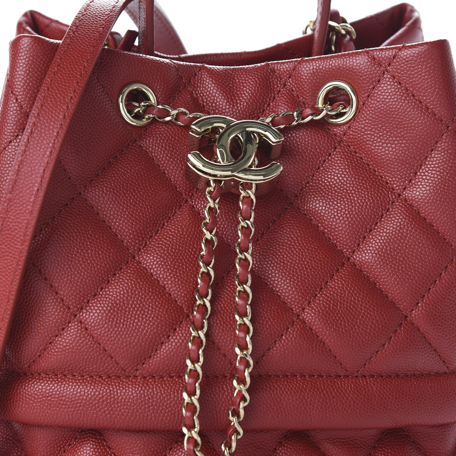 Chanel Caviar Quilted Rolled Up Bucket Drawstring Bag Red 9 of 9