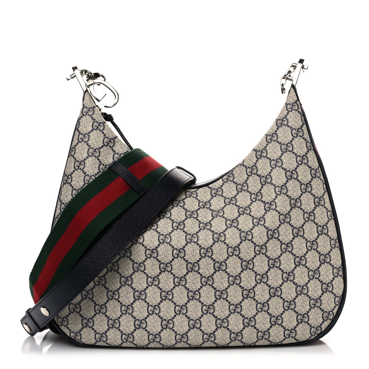 GG Supreme Monogram Textured Calfskin Web Large Attache Shoulder Bag Beige Blue