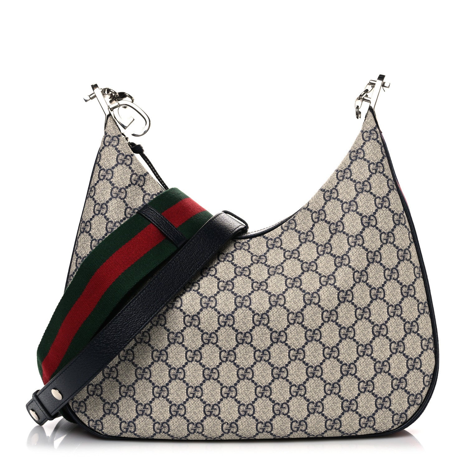 Gucci GG Supreme Monogram Textured Calfskin Web Large Attache Shoulder Bag Beige Blue 1 of 12