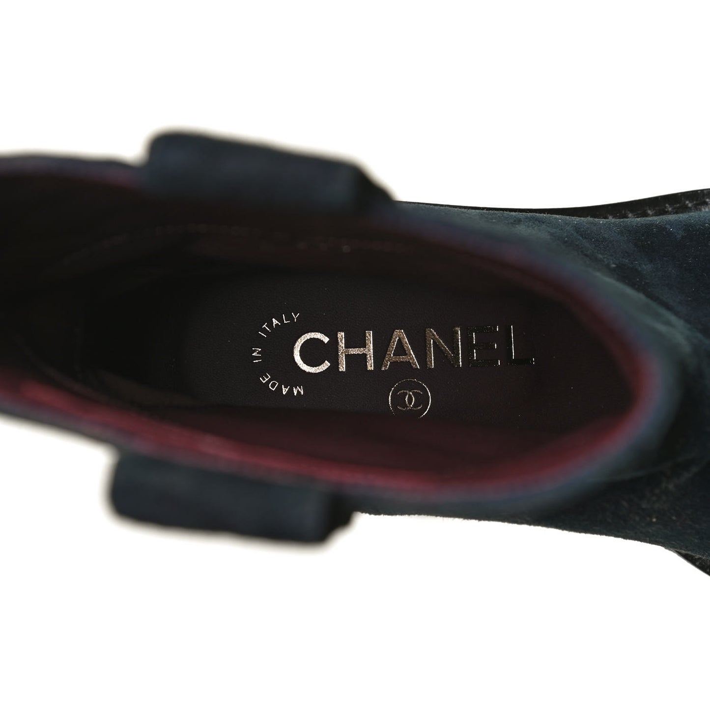 Suede Calfskin CC Cap Toe Boots 36 Navy Black