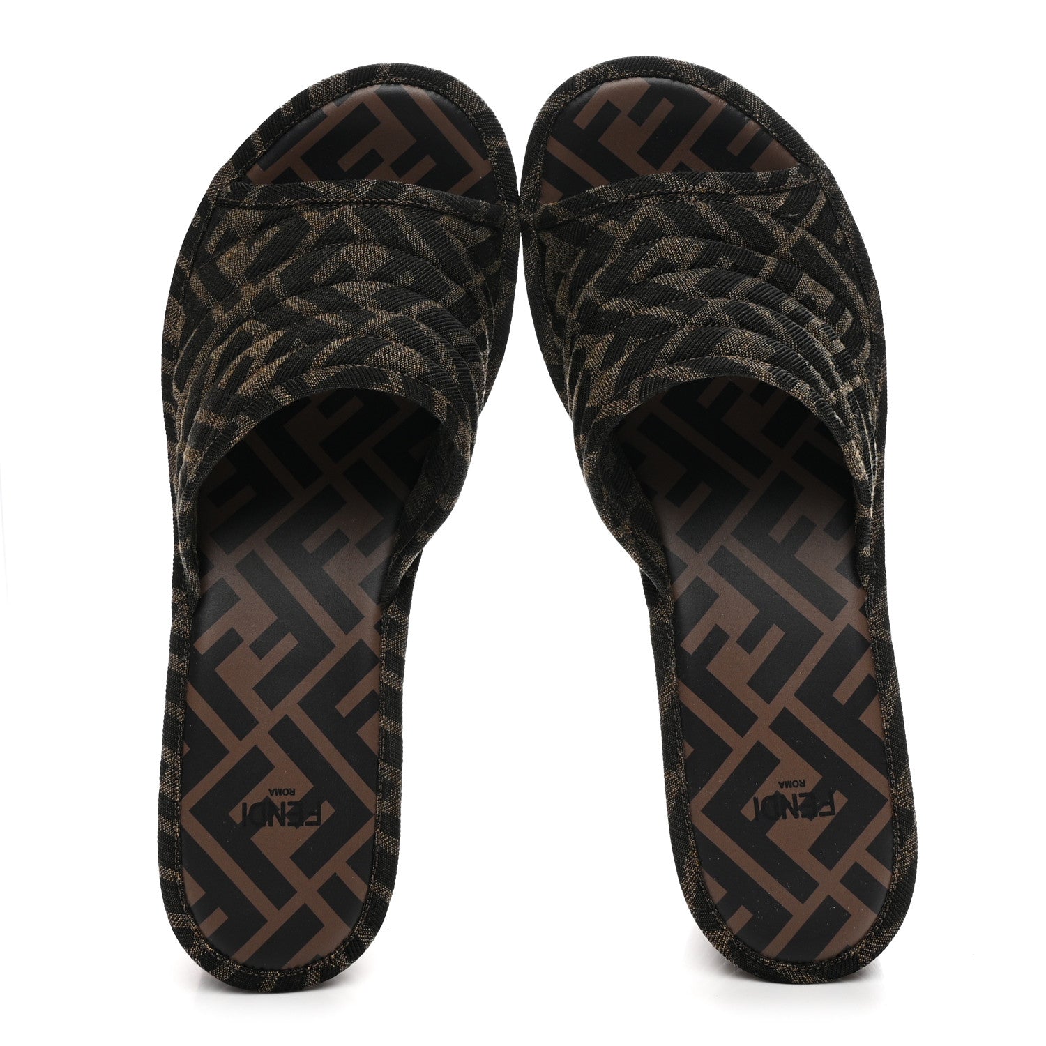 Fendi Jacquard FF Promenade Platform Slide Sandals 39 Tobacco Moro 2 of 8