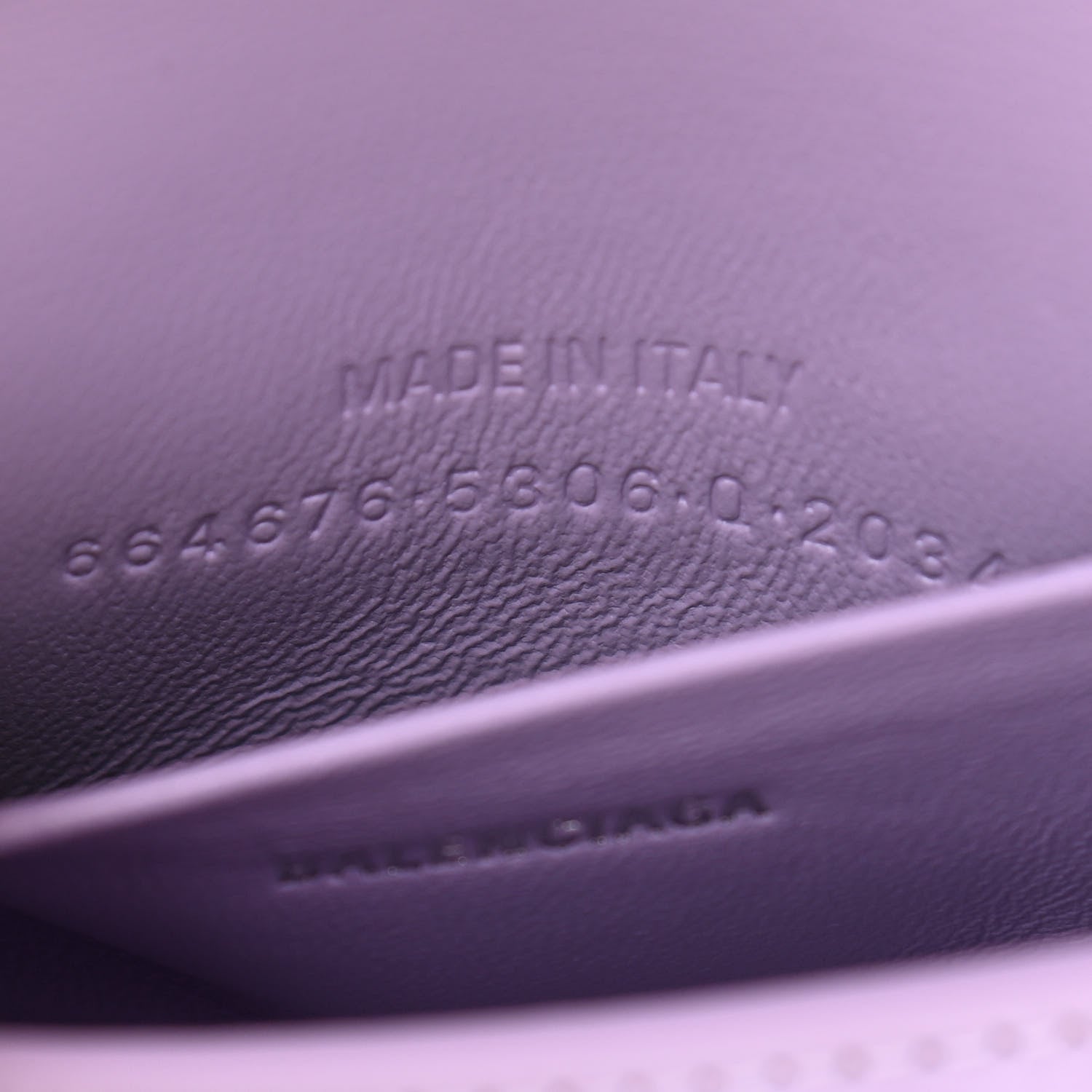 Balenciaga Shiny Calfskin Crocodile Embossed Hourglass Top Handle Bag Mini with Chain Lilac 7 of 10