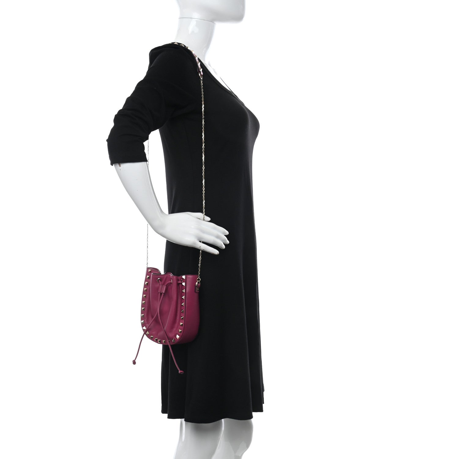 Valentino Garavani Vitello Mini Rockstud Chain Strap Bucket Bag Deep Cyclamin 2 of 9