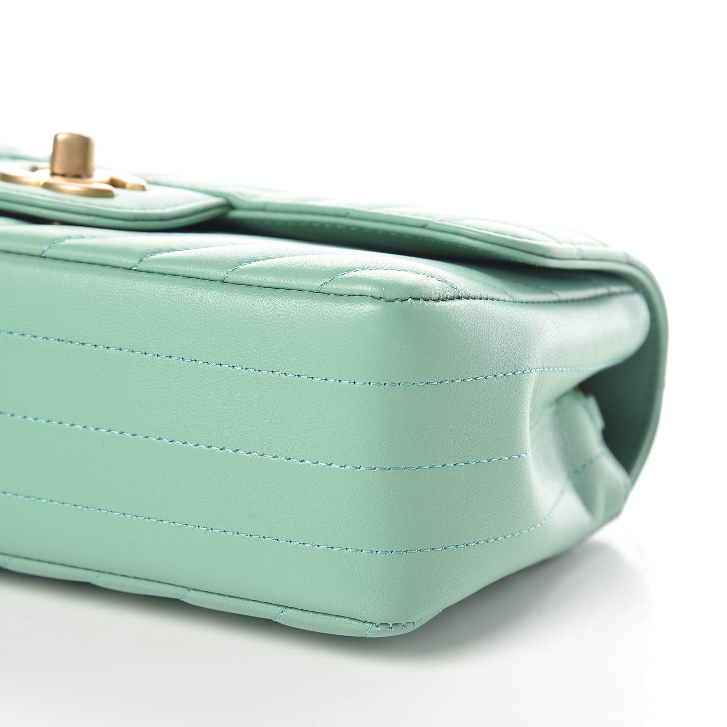 Lambskin Chevron Quilted Mini Rectangular Flap Light Green