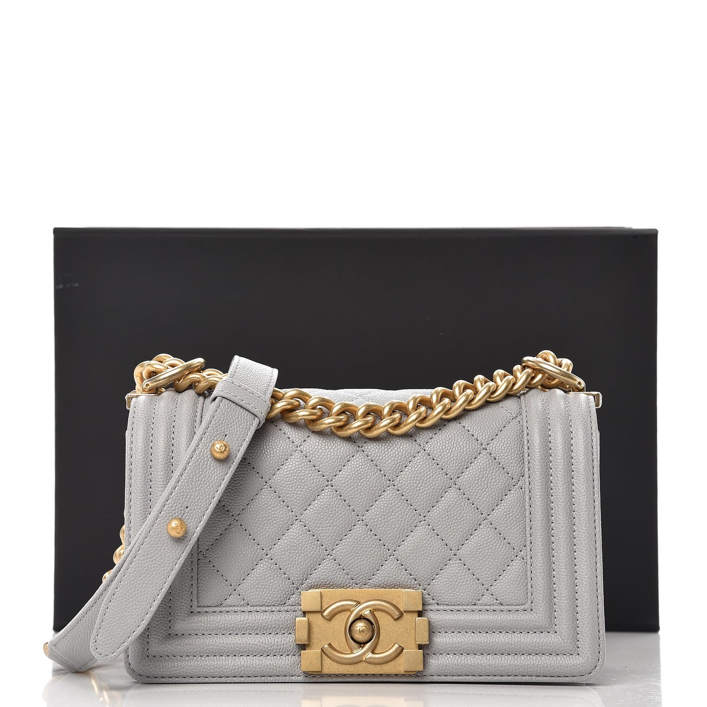 Caviar Quilted Small Boy Flap Grey