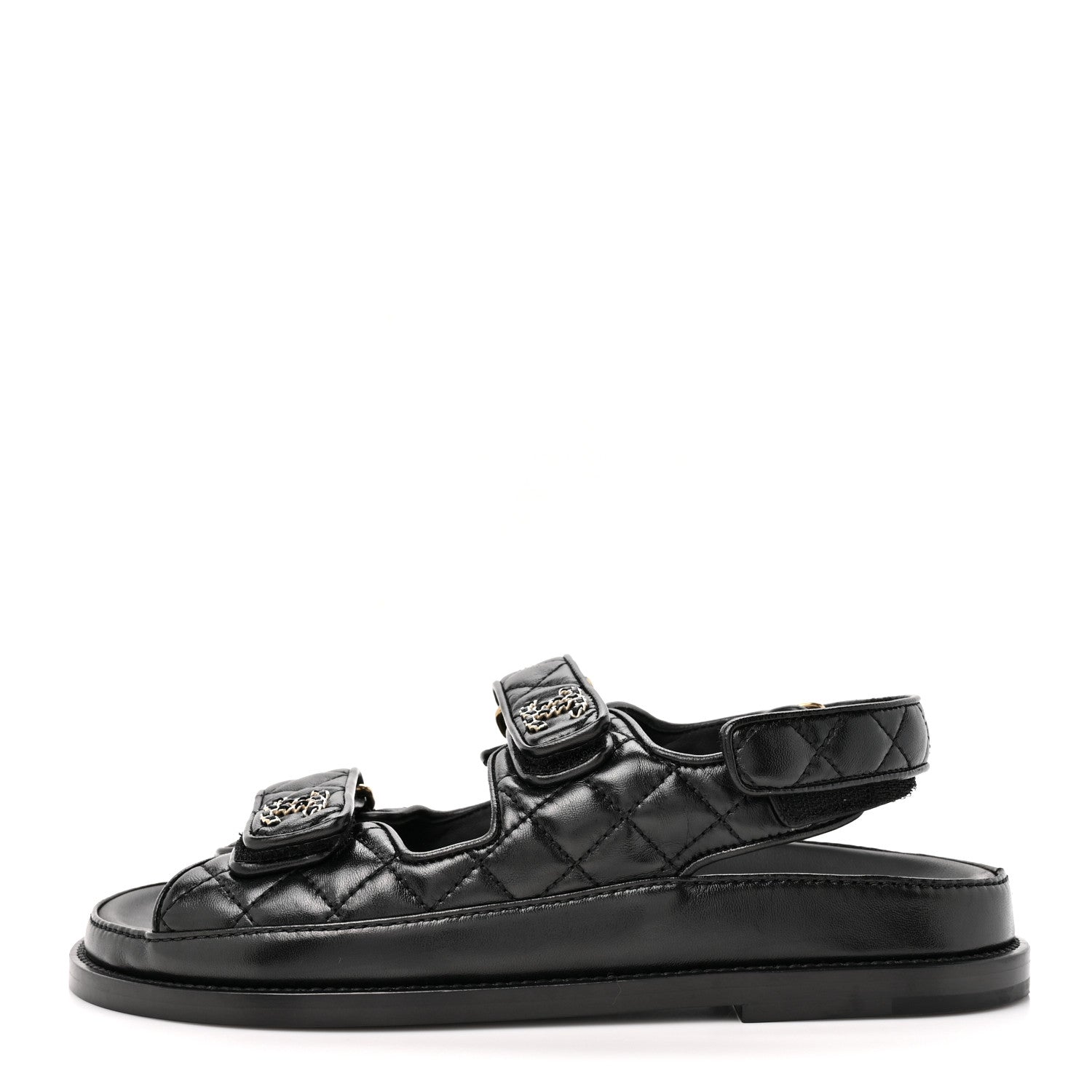 Chanel Grained Calfskin Velcro Dad Sandals 38 Black 1 of 10