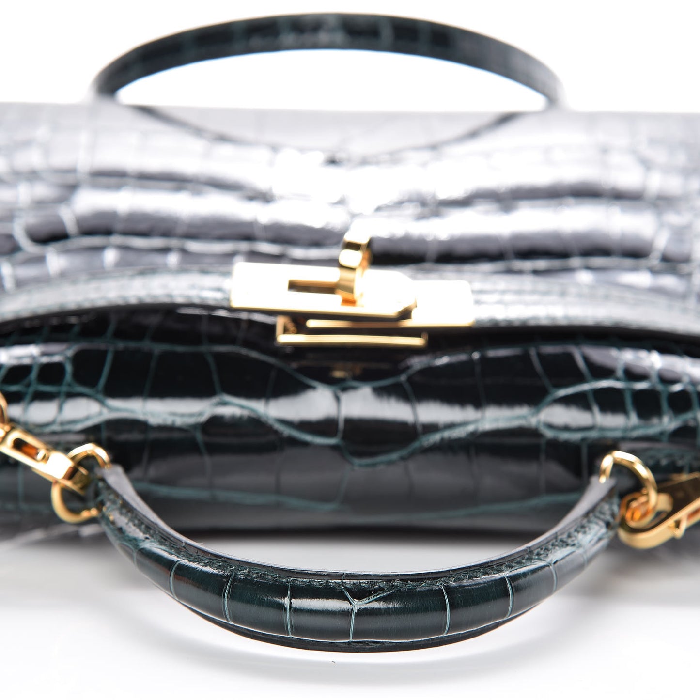 Shiny Alligator Mini Kelly Sellier 20 Vert Cypress