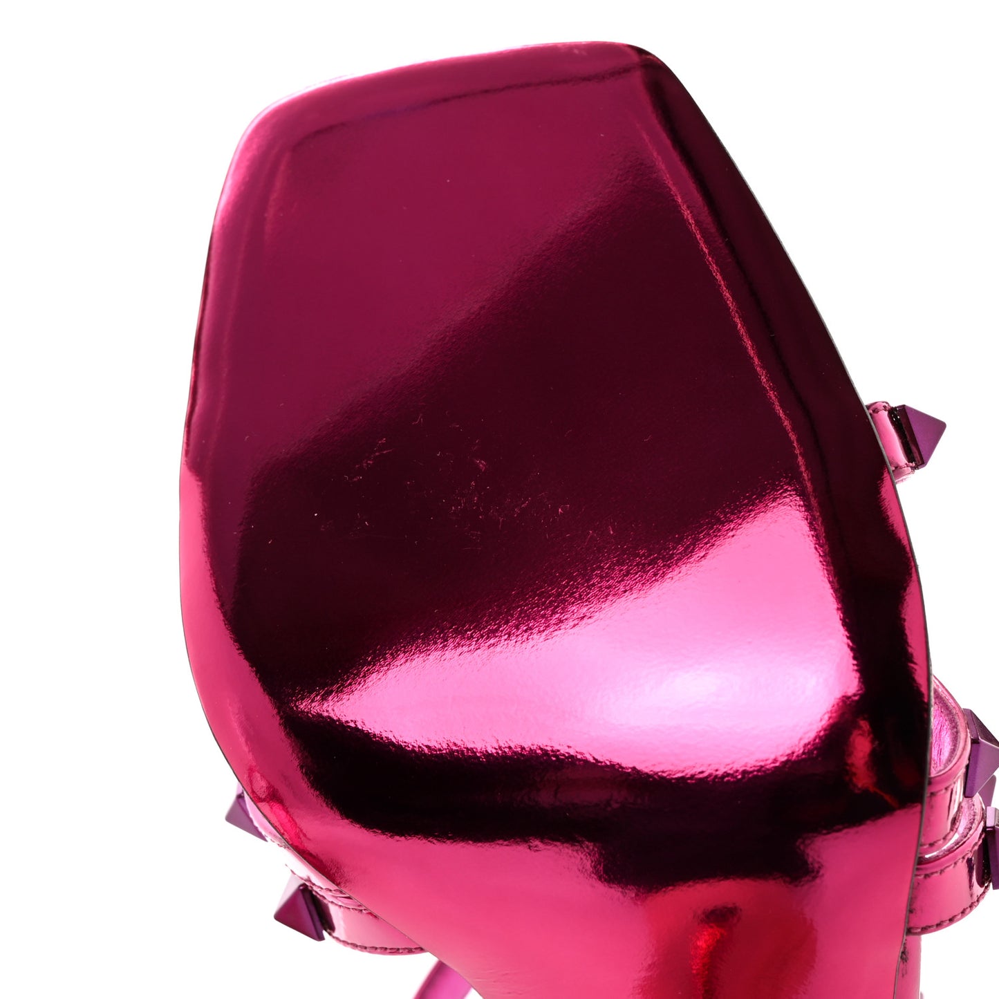 Metallic Calfskin Rockstud Ankle Strap 100mm Sandals 39 Pink