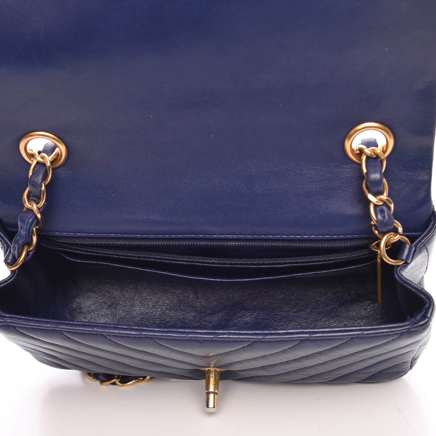 Chanel Calfskin Chevron Quilted Rectangular Mini Flap Dark Blue 5 of 9