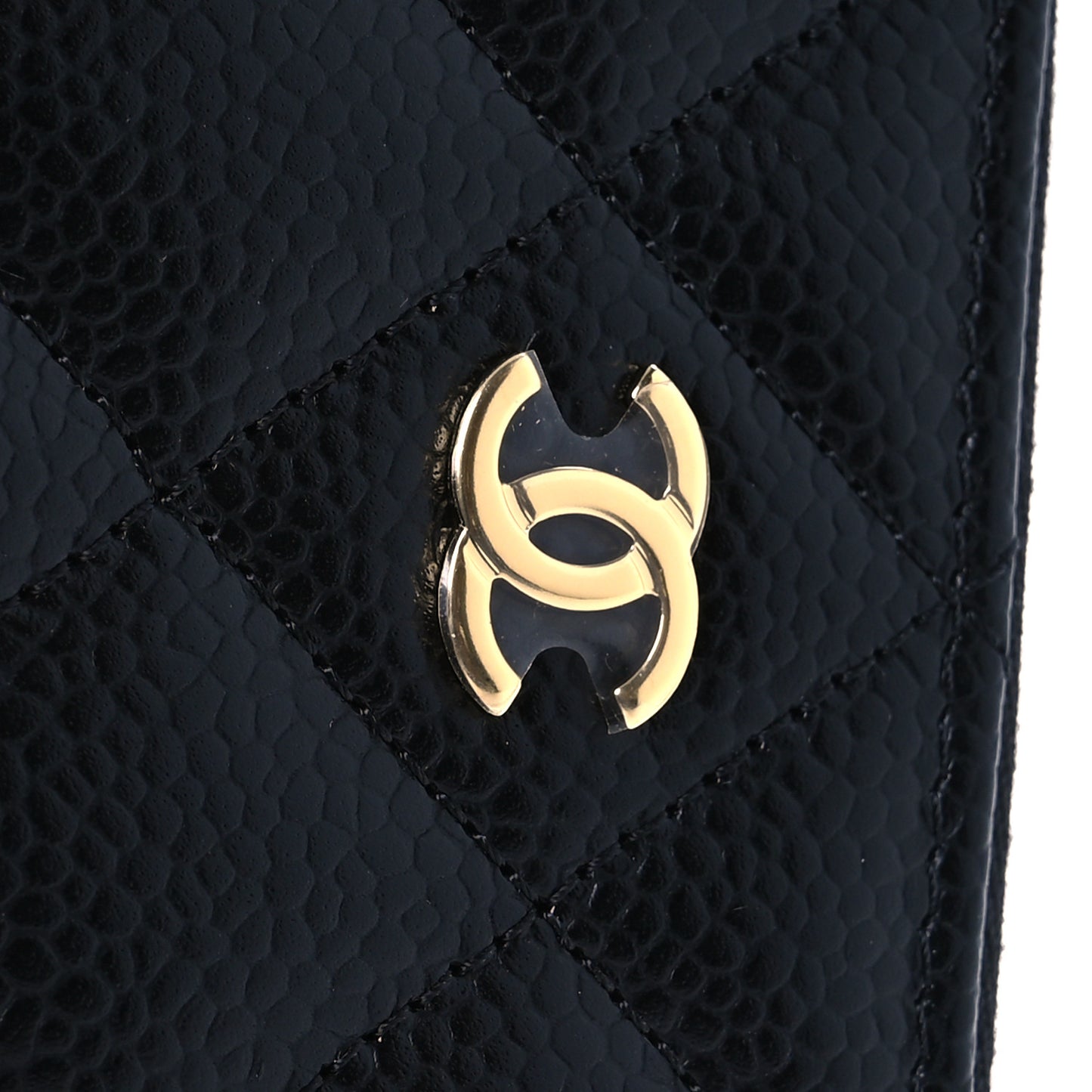 Caviar Quilted Large Gusset Zip Around Wallet Black