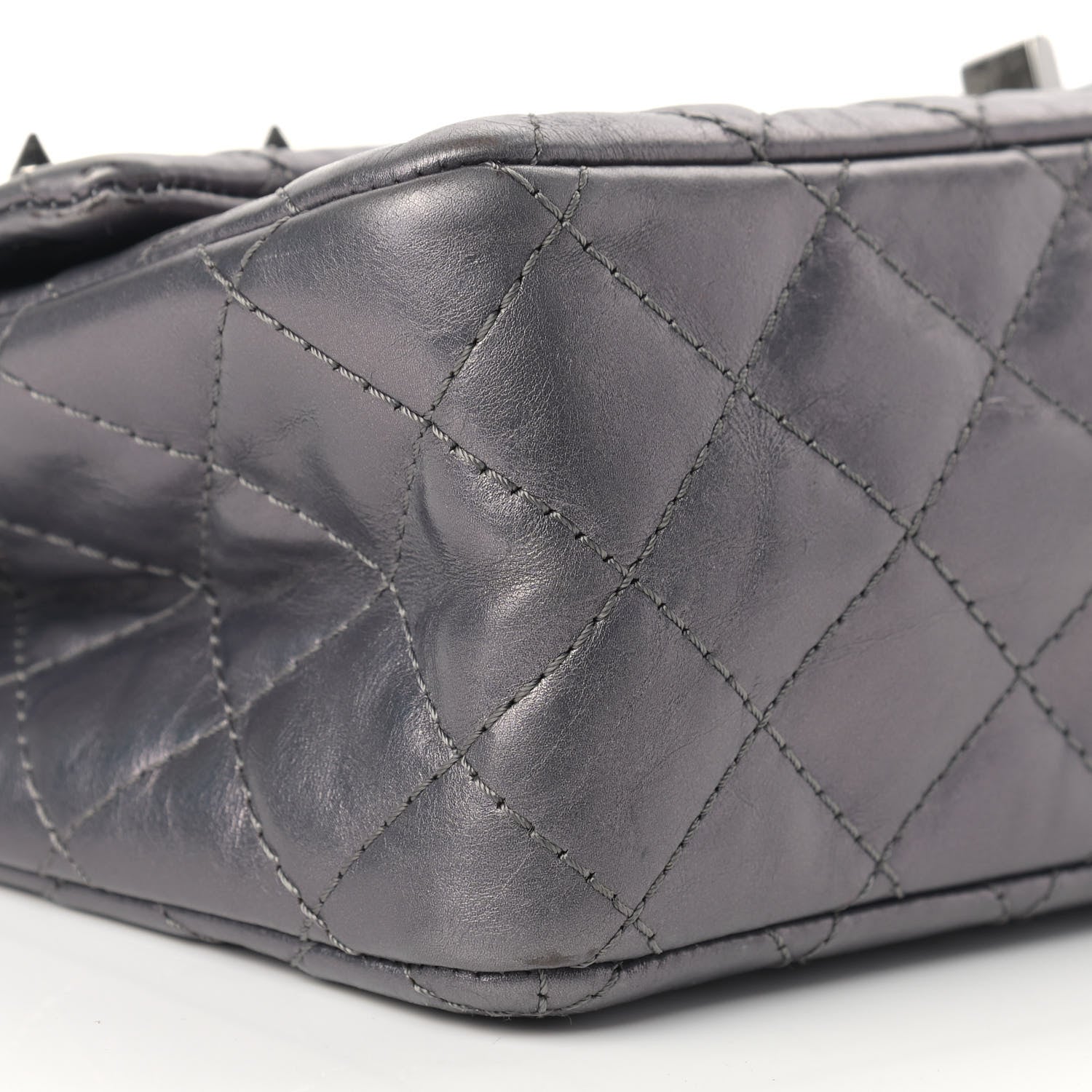 Chanel Metallic Aged Calfskin Quilted Studded 2.55 Reissue 226 Flap Dark Silver 7 of 15