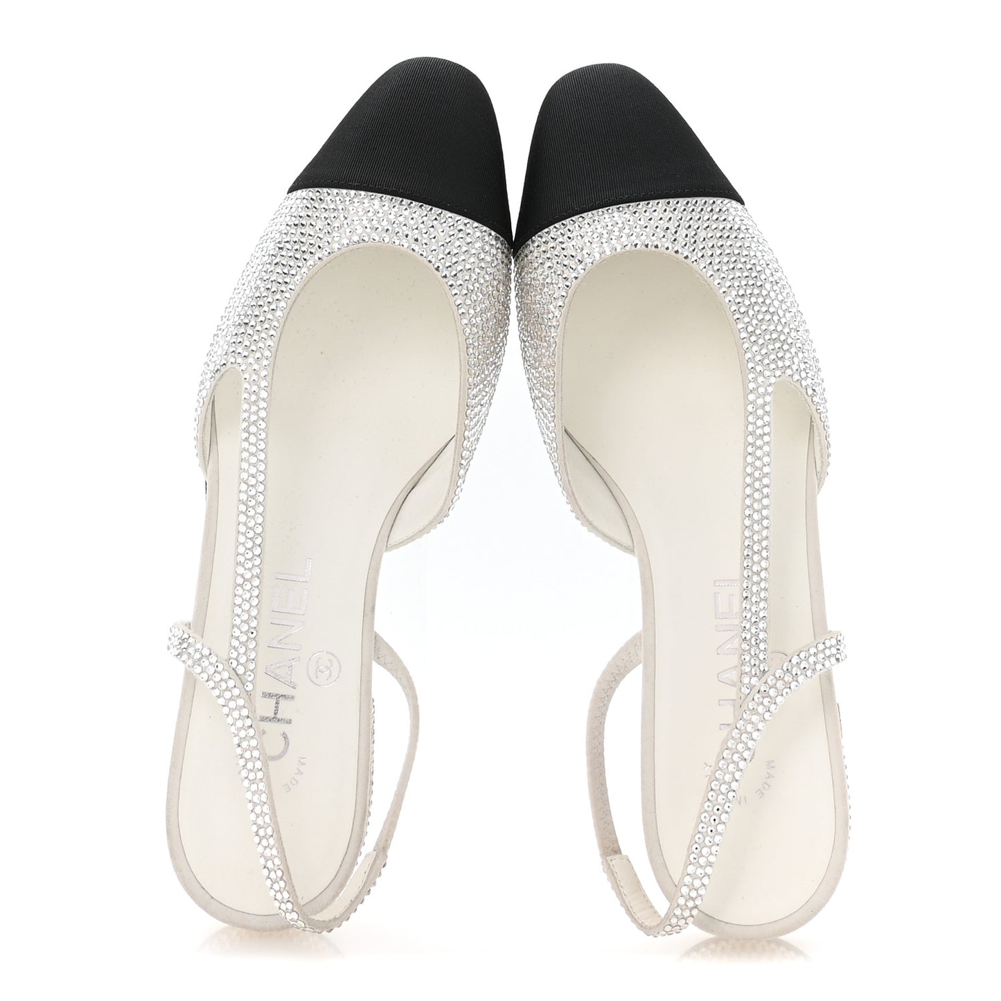 Strass Grosgrain Cap Toe CC Slingback Flats 36.5 Silver Black