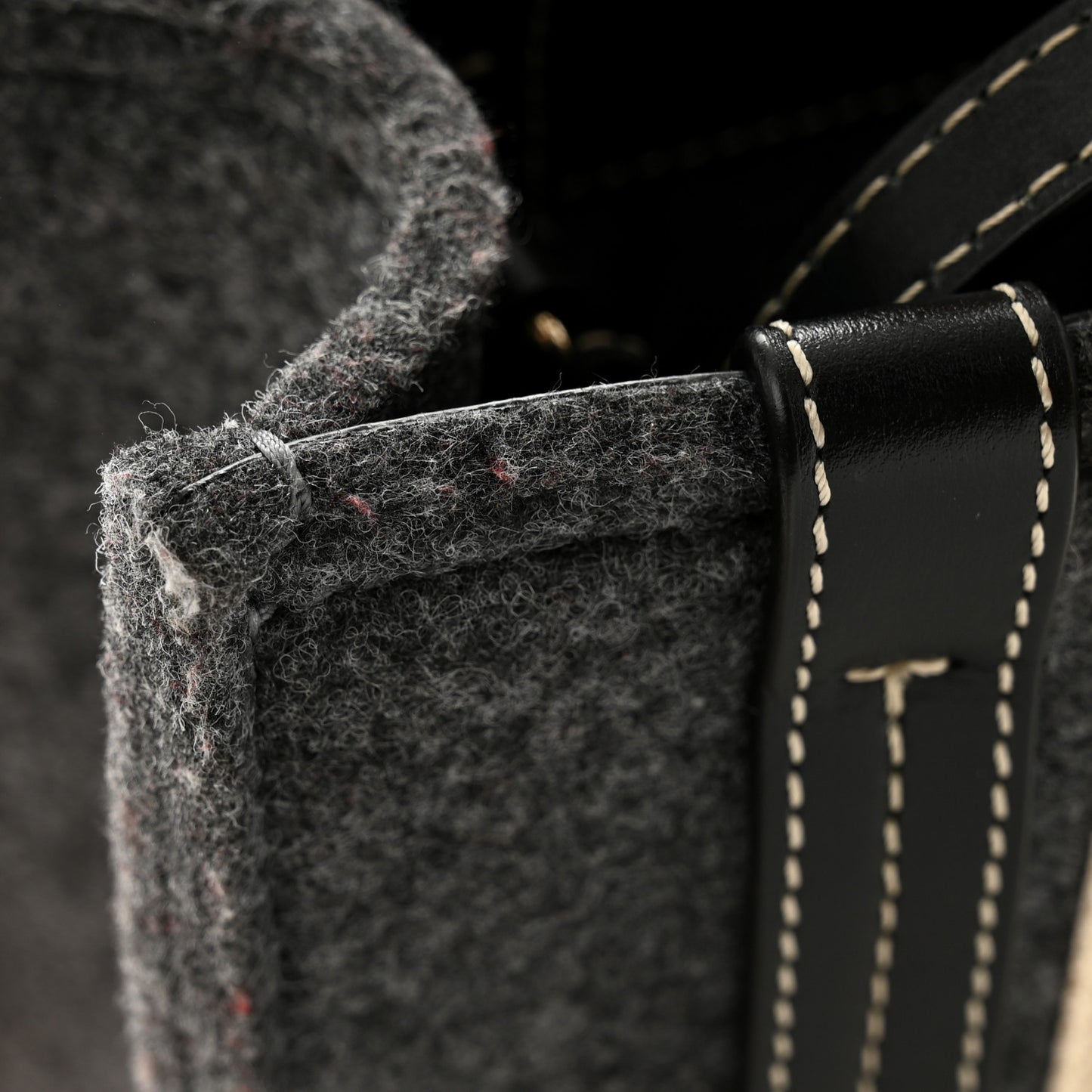 Felt Calfskin Small Woody Ribbon Tote With Strap Cashmere Grey